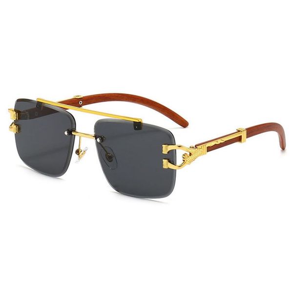 Quadratische Herren-Sonnenbrille für Damen, polarisierte Designer-Sonnenbrille für Herren im europäischen Stil, übergroße, rahmenlose, goldfarbene Leopardenbrille, randlose Sonnenbrille