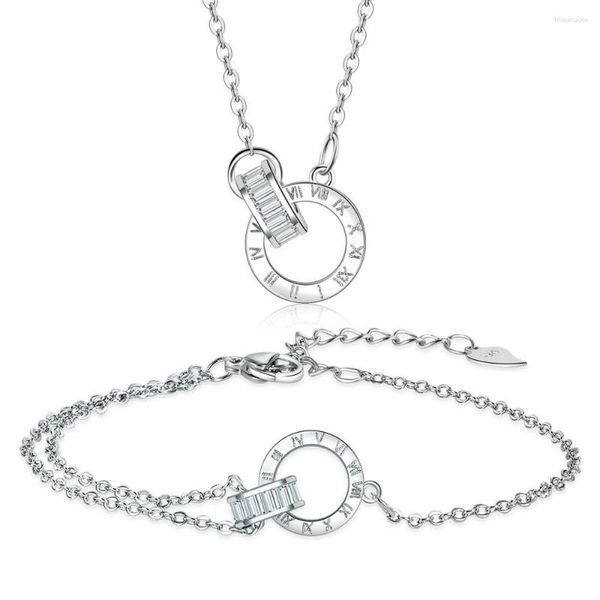 Collana Orecchini Set Romantico Ed Elegante Numeri Romani Anello Bracciale Donna High-end Sense Versatile Clavicola Catena Love Hand Jewelry