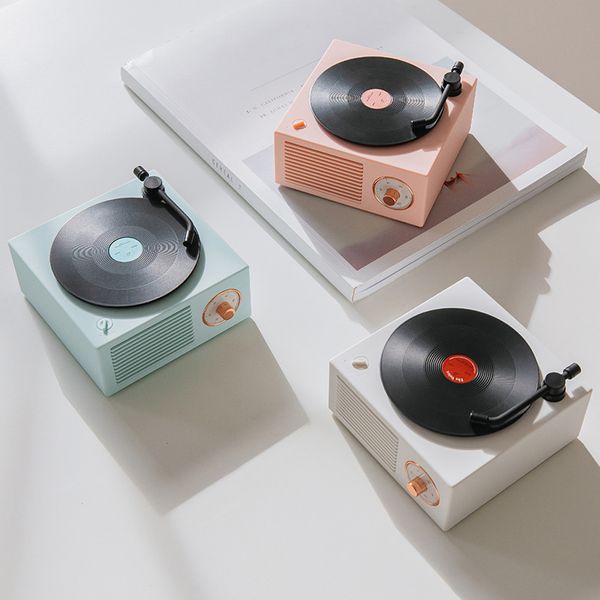 Vinil Retro Record Player Taşınabilir Bluetooth V5.0 Hoparlör Kablosuz Mini Stereo Taşınabilir Tam Frekans Dahili Manyetik Hornmulti Fonksiyonu Pikap Hoparlör