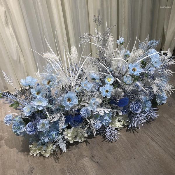 Dekorative Blumen, 50/70 cm, luxuriös, blau, künstliche Blumen, Reihenanordnung, Dekoration, Party, Hochzeit, Bogen, Hintergrund, Straßenkragen, Rosenboden