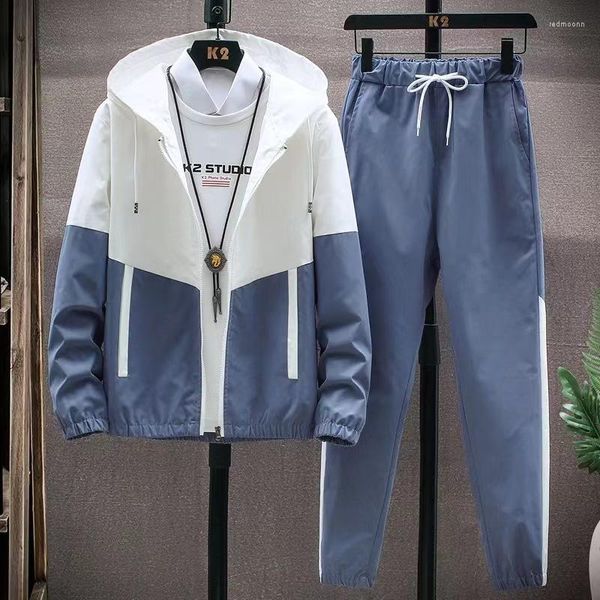 Felpe con cappuccio da uomo Tuta da uomo Casual Set da due pezzi Primavera Autunno Maschile Giacche Pantaloni Coreano Hip Hop Streetwear Splicing Sports Suite