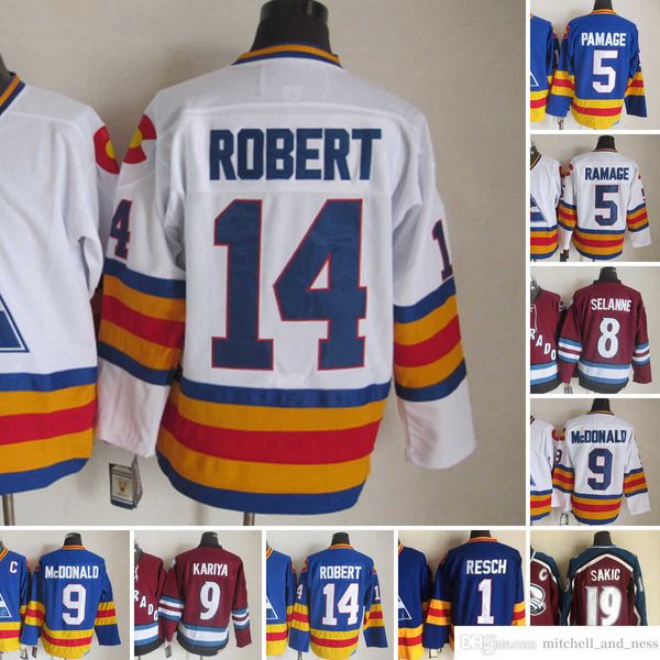 1980 Film Vintage Hockey 9 Lanny McDonald Maglie Ricamo CCM 14 Rene Robert 19 Joe Sakic 5 Rob Ramage 8 Teemu Selanne 1 Maglia Chico Resch Nero Rosso