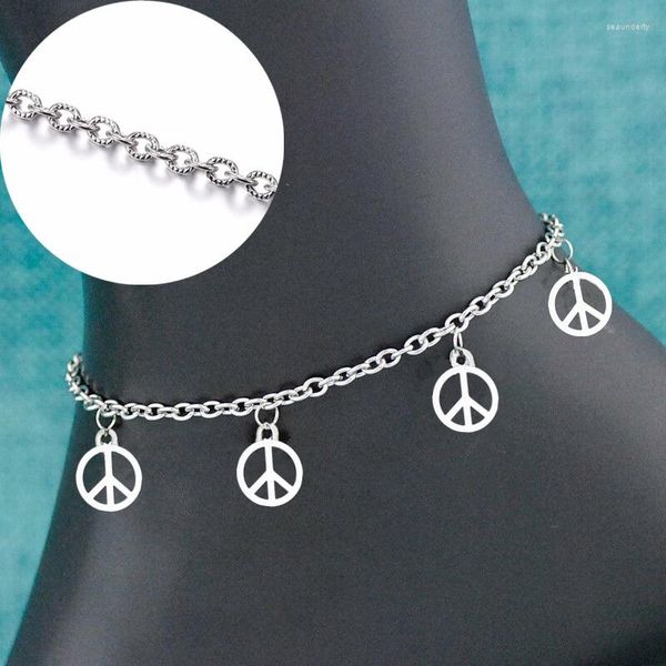 Tornozeleiras Cool Anti-war Peace Sign Charms Pingentes Aço Inoxidável Tornozeleira Pulseira No Pé Tornozelo Corrente Charm Jóias JL06