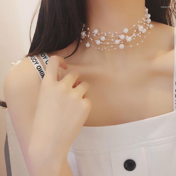 Choker SHIFEEL 2023 Mehrschichtiger Kragen Gypsophila String Pearl Fish Line Clavicle Chain Damen Accessoires