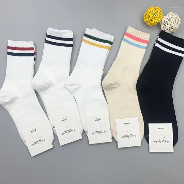 Mulheres meias mulher sólida listrado impressão meia tripulação branco algodão sox coreano macio malha outono inverno casual senhoras caminhadas vôo