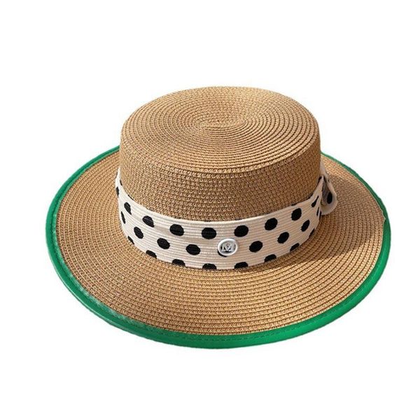 Hüte mit breiter Krempe, rund, flache Oberseite, Strohhut, Damenmode, Polka Dot, Schleife, Bootsfahrer, Sonnenkappen, Panama Fedora, Damen, Reisekappe, 2023