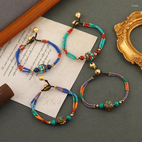 Звено-браслеты, оригинальный дизайн, тибетский цвет, непальский тканый браслет, женский ретро-колокольчик в этническом стиле