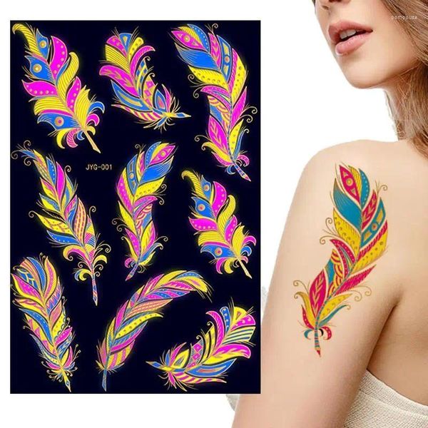 Tatuagem tintas fluorescente folha braço tatuagens à prova dwaterproof água pena realista glitter estilos falso temporário