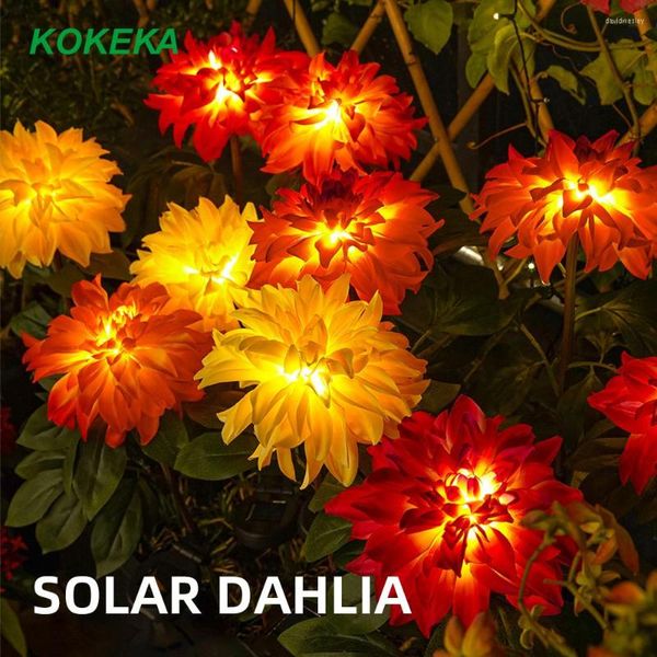 Solar Dahlia Outdoor Garden Lawn Light IP65 Impermeabile Fiori Pathway Per Patio Yard Wedding Holiday Decoration