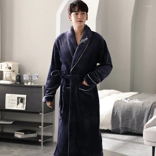 Indumenti da notte da uomo Uomo lungo Accappatoio caldo Super Soft Flanella Corallo Pile Kimono Accappatoio Vestaglia maschile Vestaglie Pigiama Hombre