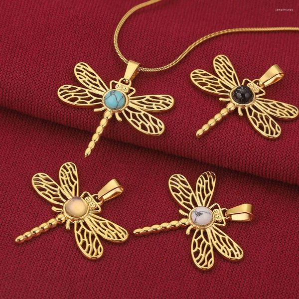 Charms 1 Stück Naturstein Libelle Edelstahl Anhänger für Schmuckherstellung DIY Ohrring Halskette Zubehör Zubehör Material
