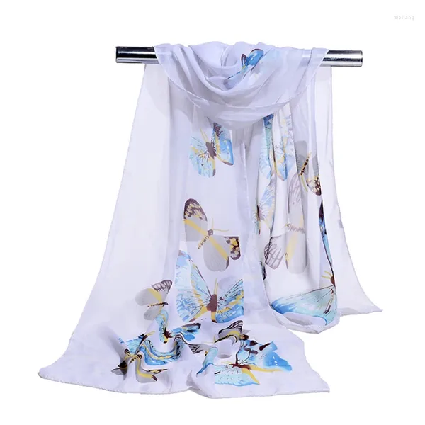 Шарфы летние женские длинные тонкие шифоновые с принтом солнцезащитный крем пляжная накидка модный шелковый шарф с бабочками платок хиджаб палантин N81