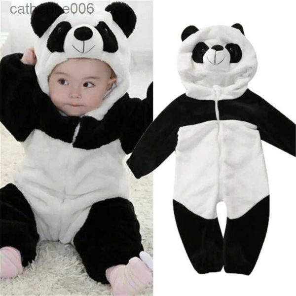 Tute 0-36 mesi Vestiti per neonati Tenere al caldo Tute invernali Complessivamente Panda Pagliaccetti con cappuccio per animali Pagliaccetto per neonato Pigiama per bambinaL231101