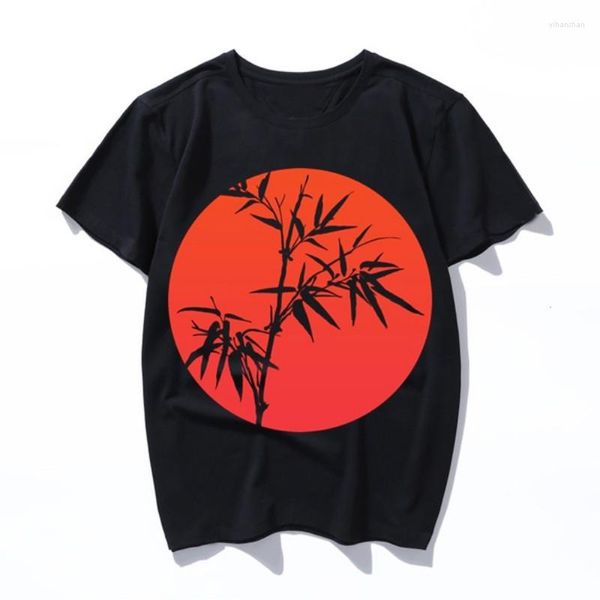 Herren T-Shirts Sunrise Bamboo Damen Shirt Lustige Mode Harajuku Cartoon Herren Druck Ulzzang Grafik Le T-Shirt Fele Kleidung