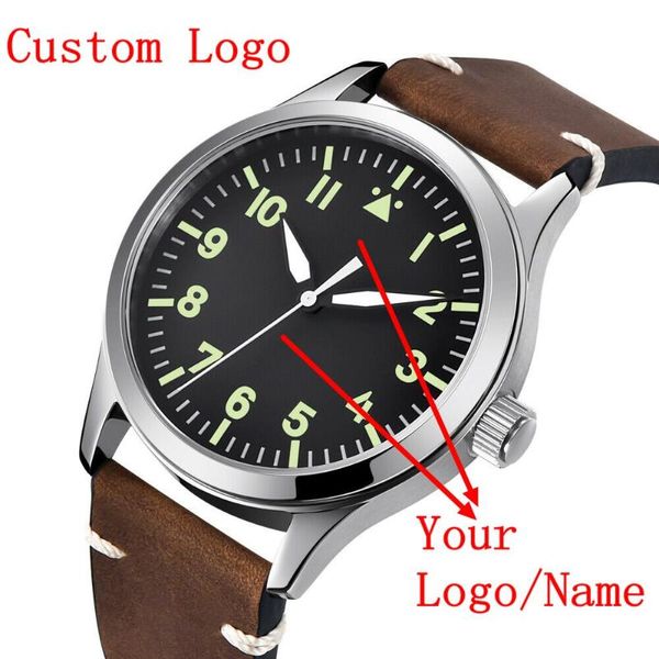 Avogadas de pulso logotipo personalizado Sapphire assistir homens militares de luxo de luxo de luxo relógio Lume Leather Wind Wind Mechanical Watcheswris