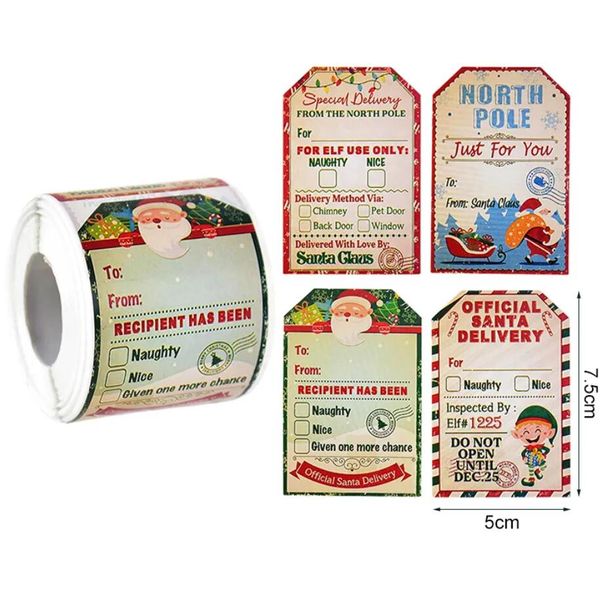 200 peças/rolo etiquetas de presente de feliz natal papel kraft etiquetas de papai noel adesivos decoração de férias de natal adesivo de pacote de presente
