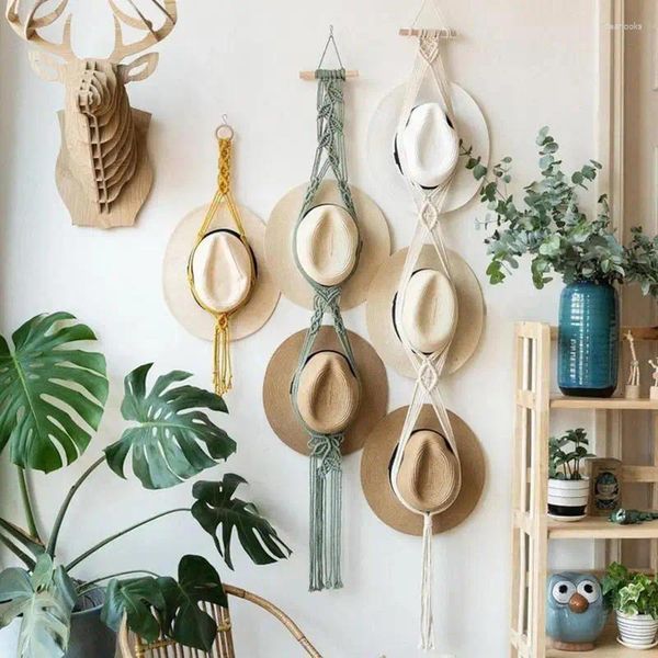 Tapeçarias Hat Rack para parede mão tecelagem Macrame Boho Display Holder decorativo balde de teto boina cabide