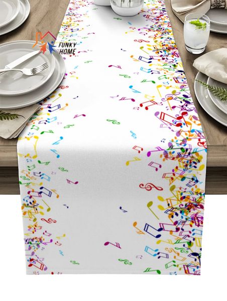 Table Runner Музыкальная Музыкальная Нота Красочная Table Runner Современная Свадебная Вечеринка Скатерть Рождественский Декор Обеденного Стола Подставка для столовых приборов 231101