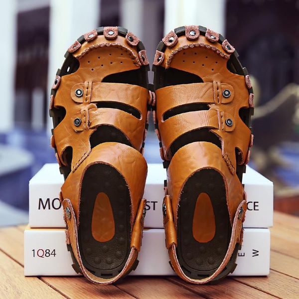 Sandalen Mann 2023 Sommer Für Männer Handgefertigt Echtes Leder Römische Schuhe 39 Hohle Leichte Atmungsaktive Lässige Strand Gummi Online
