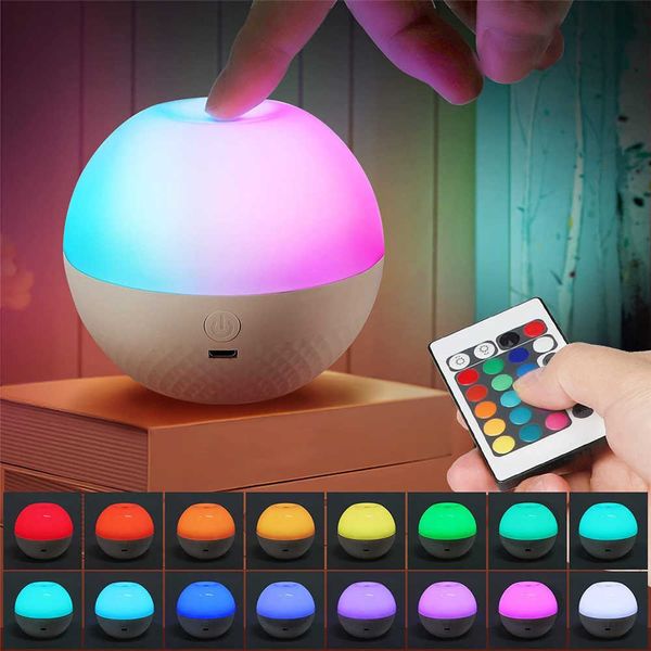 Luzes noturnas Remote Night Light Light Rechargable USB Nightlight 16 Alteração de cor Remote Bedroom Sala de estar de aniversário Presente Touch Night Lamp P2303331