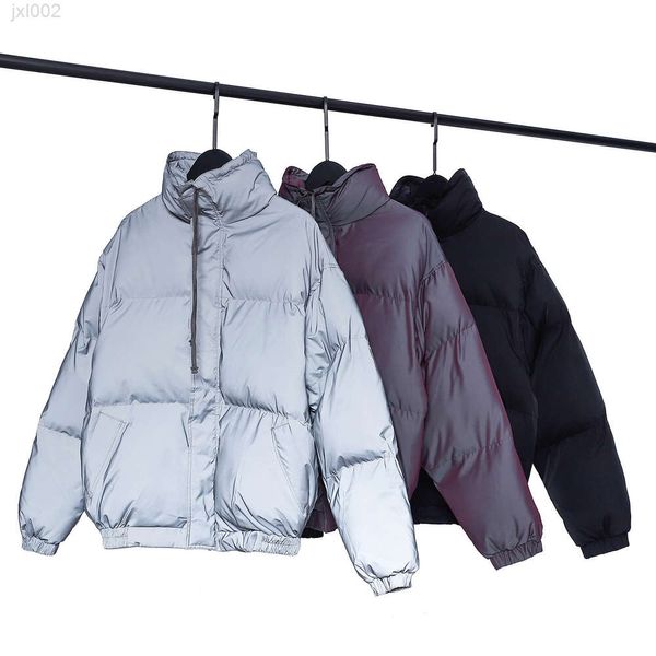 Parkas Casacos Designer Esstenials Jaqueta Casaco Inverno Quente Jaqueta De Algodão Na Moda Marca Nevoeiro Colorido Roxo Reflexivo High Street Mens Casual Jaqueta De Algodão Mulheres