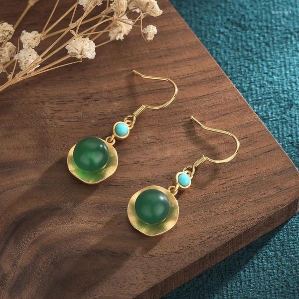 Brincos berrosos verde jade bead esculped Natural Gemstone Stone Acessórios Presentes Jóias de moda 925 Mulheres prateadas talismãs chineses