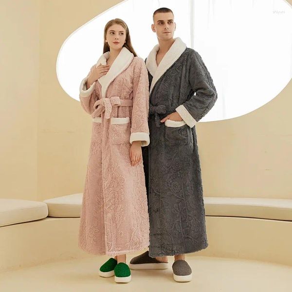 Homens sleepwear casal chuveiro robe luxo jacquard outono inverno velo roupão pijama homem e mulher quimono vestido