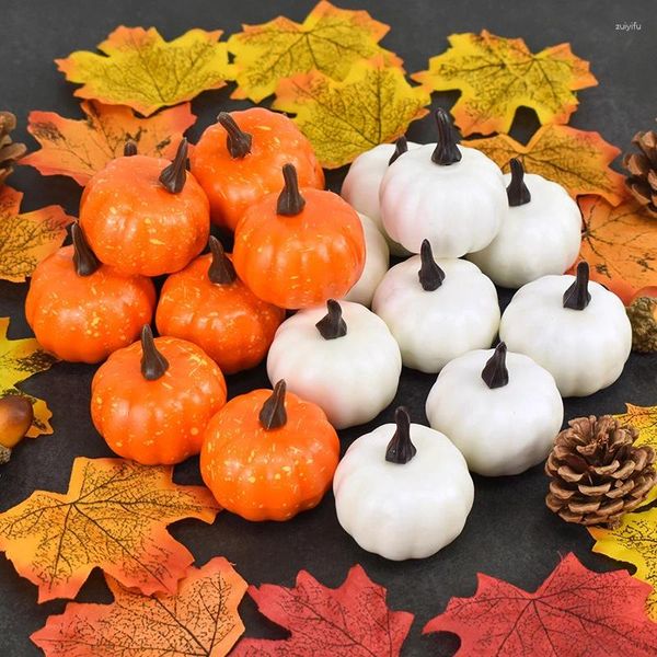 Fiori decorativi 12 pezzi Decorazione di Halloween Simulazione Zucca Ringraziamento Accessori ghirlanda Schiuma bianca/gialla Un set