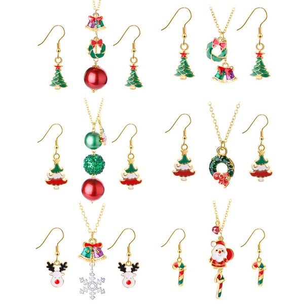 Insieme dei gioielli dell'orecchino della collana del pendente della neve degli animali dello smalto variopinto di progettazione di Natale