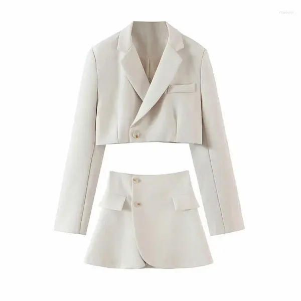 Vestido de duas peças único-breasted saia casual ternos de duas peças moda assimétrica de mangas compridas terno jaqueta outono branco feminino blazer conjunto