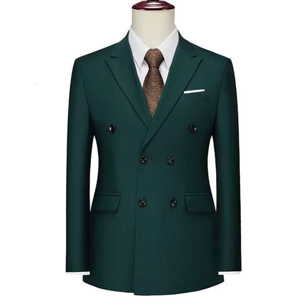 Мужские костюмы Пиджаки Зеленый двубортный деловой мужской пиджак на заказ Slim Fit Свадебные пальто для жениха Сплошной цвет Блейзер Hombre 6XL 231031