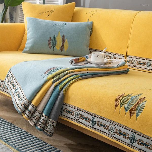 Cadeira cobre folha bordado sofá capa combinação à prova de sujeira almofada antiderrapante toda a temporada universal toalha braço protetor
