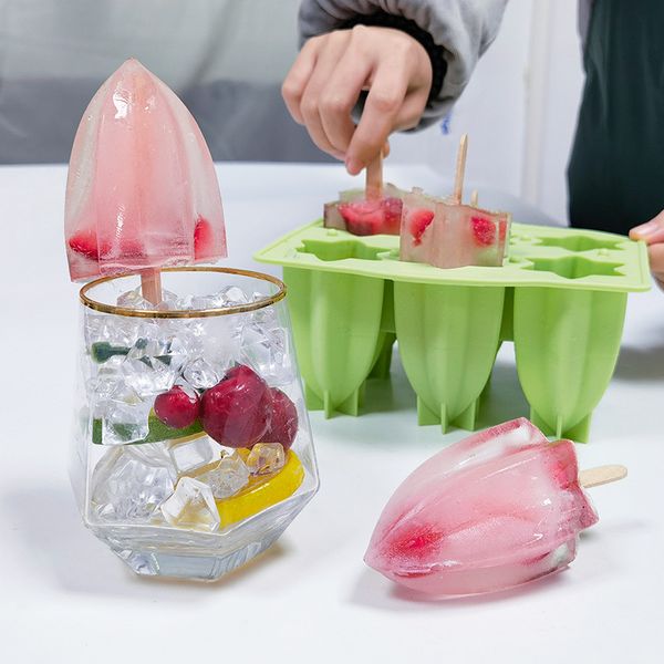 6 Boşluk Starfruit Silikon Dondurma Kalıp Araçları Diy Buz Popsicle 3D Kalıplı Kalıp Ev Yapımı Popsicle Set