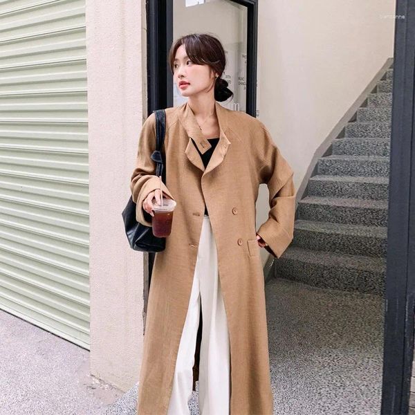 Trench da donna SuperAen Cappotto giacca a vento kaki da donna 2023 Stile primaverile e autunnale Bellissimo lungo retrò