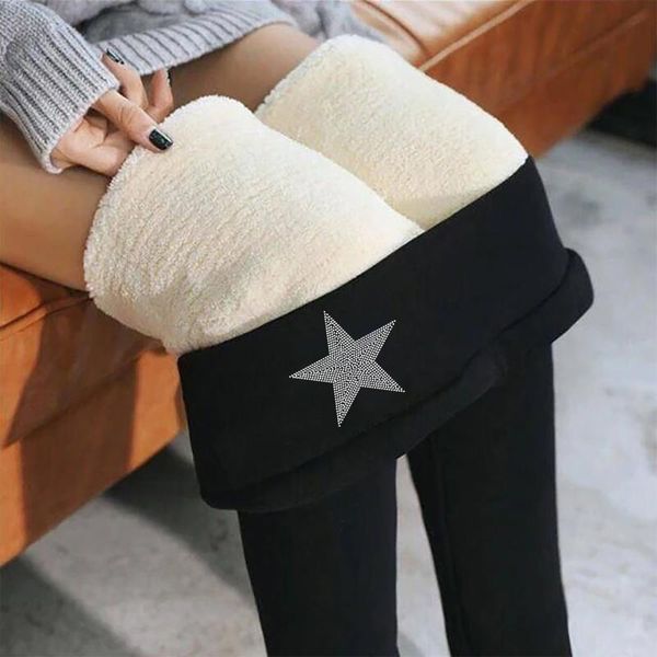 Leggings femininas Winter Thermal Women Drilling Star Sign Plus Velvet Stretch High Cistings Capturas Cashmere Corre as calças A40