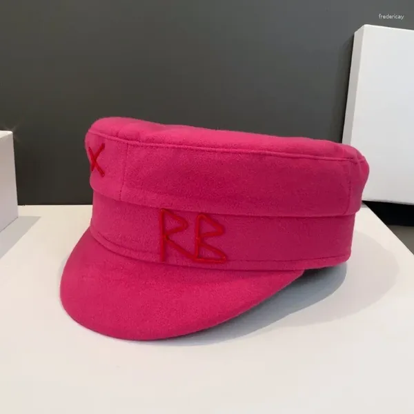 Berets Outono Inverno Chapéus Lã Sboy Caps para Mulheres Rosa Carta Baker Boy Moda Versátil Britânico Retro Boina