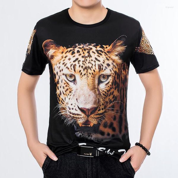 Magliette da uomo Modello per testa leopardo 3D Stampa 3D camicia a maniche corte per maniche corta uomo di qualità estiva morbida morbida slim camisetas hombre