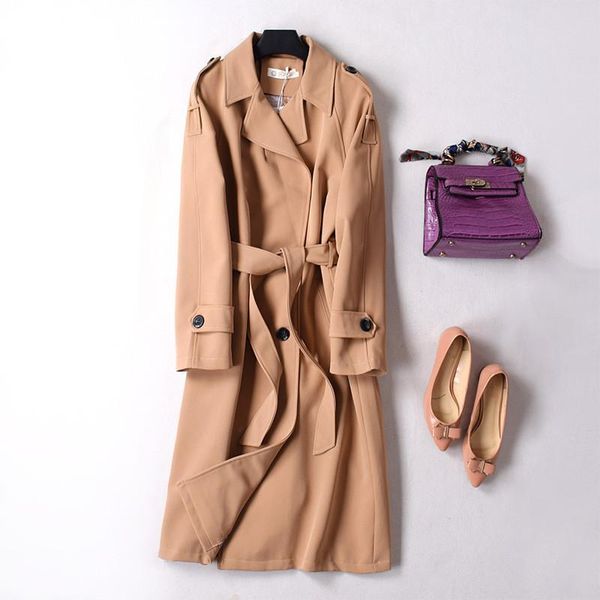 Trench da donna 2023 Fashion a doppio petto Mid-Long Coat a metà lungometraggio da donna Cash Slim Call Cloak Mujer Female Abrigos Brasile R6780