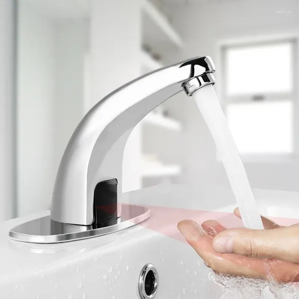 Torneiras de cozinha Sink Mixer Sensor Torneira Cromada Latão Automático Mãos Livres Infravermelho Bacia Torneira Uma Água Fria Batterier para WC