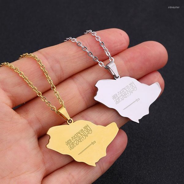 Catene Collana con ciondolo mappa dell'Arabia Saudita per uomo Donna Acciaio al titanio Colore oro argento Girocollo Trend Coppia Gioielli con collo amuleto