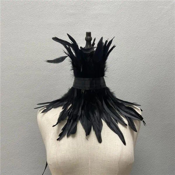 Schals Gothic Feder Halsband Schwarz Kleidung Zubehör Luxus Pelz Schal Party Cosplay Schal Frauen Halloween Dekor Punk Gefälschte Kragen