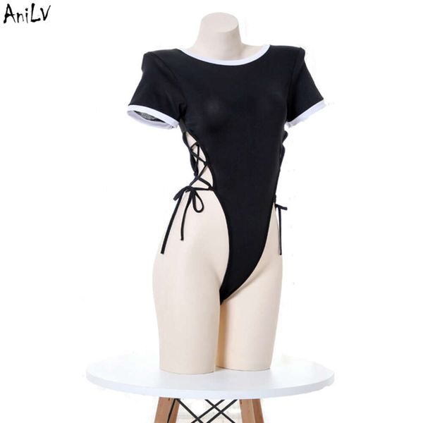 Ani okul öğrencisi siyah bodycon mayo kostüm anime kız sıkı tekerlü bodysuit mayalı üniforma iç çamaşırı cosplay cosplay