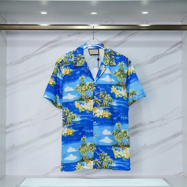 2023 Fashion Hawaii Floral Letter Print Пляжные рубашки мужские дизайнерские шелковые рубашки для шелкового боулинга Мужчина Саммершорты с короткими рукавами рубашка