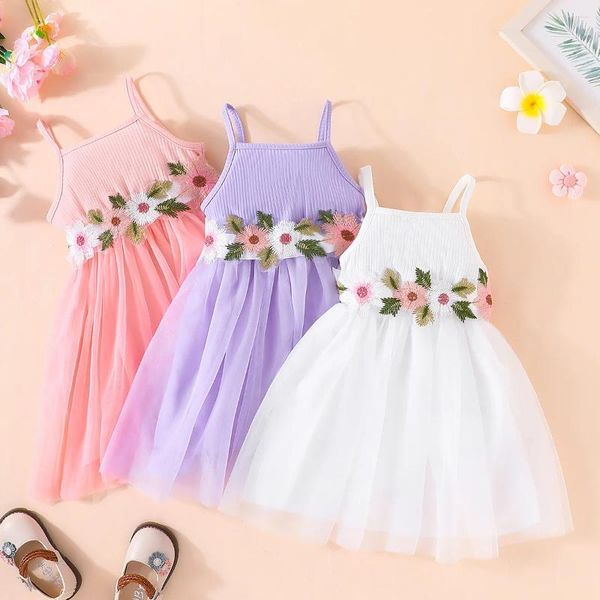 Vestidos de menina 1-6 anos criança tutu vestido verão moda sem mangas princesa festa bonito flor casamento