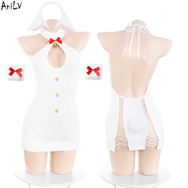 Ani Winter Nettes Mädchen Schneemann Plüsch Neckholder Kleid Uniform Frauen Weiß Hohl Nachthemd Cosplay Kostüme Cosplay