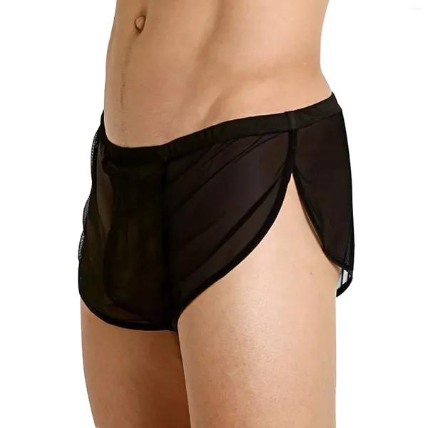 Cuecas homem sexy fino transparente cintura baixa lado split confortável homens sólidos sem costura biquíni natação