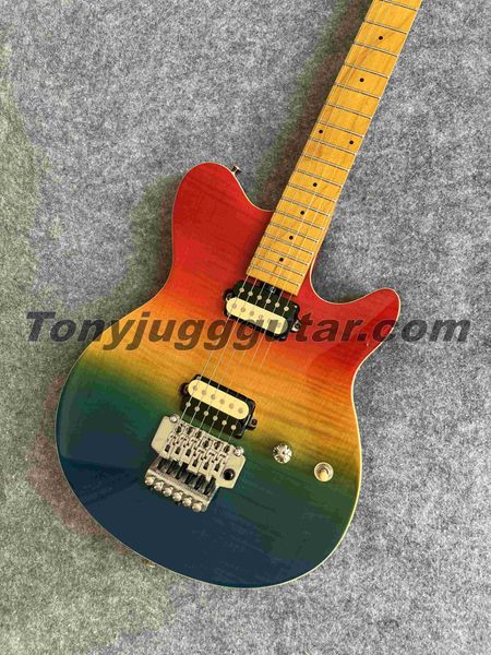 Edward Van Halen Amarelo Verde Verde Guitarra Elétrica Maple Top, China Floyd Rose Tremolo Bridge Bar Whammy, tinta de laca fingeboard, pequeno ponto de ponto