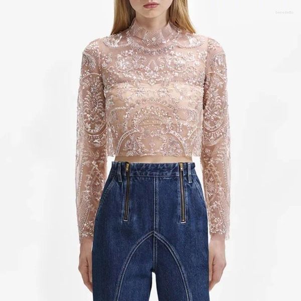 Kadın Bluzları VII 2023 Marka SP Fall Woman Giyim Mizaç Daimi Yaka Kısa Kısa Eşsiz Şık Fermuarı Uzun Kollu Gömlek