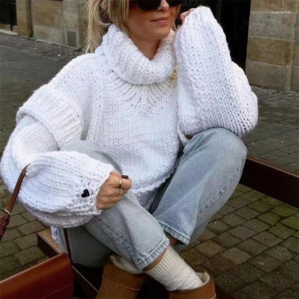 Kadın Sweaters Kadın Moda Beyaz Gevşek Yavurucu Sweater 2023 Kış Kızlar Yüksek Sokak Ins Kadın Sıradan Katı Düğün Külotu