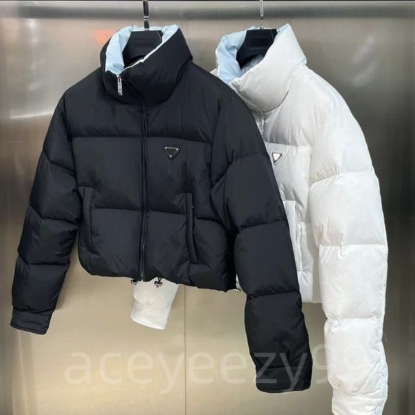 Wintermäntel für Damen, kurze Daunenjacke, geschwollene lange Ärmel, Parkas, Stehkragen, warme, dicke Jacke, hochwertige, einfarbige, schwarze, weiße, übergroße Damentasche mit Taschen